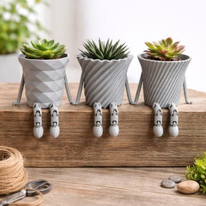 Set of 3 Sitting Planters with Legs | 3D Printed PLA Pots | Cute Desk Planters | Small Succulent Pots | Modern Geometric Planter Set