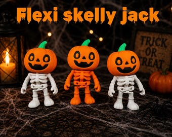 Halloween Fidget Toy – Articulated Pumpkin Skeleton, Flexi Ghost Grim Reaper, 3D Printed Halloween Desk Decor, Trick or Treat Favor