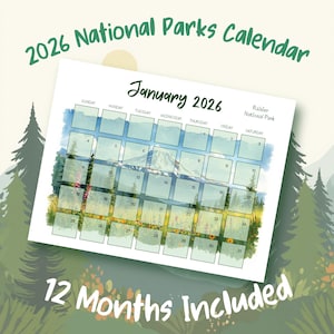 2026 Printable Calendar National Parks Themed Calendar