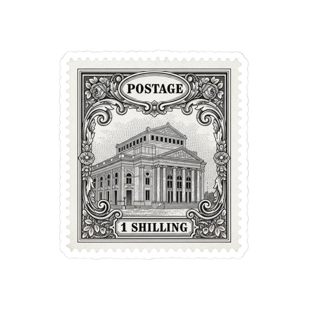 Shiling Design Vintage Postage Stamp Building Sticker | Kiss-cut Sticker, 1 Shilling ...