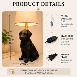 Labrador Lamp, Dog Lover Gift, Modern Dog Table Lamp, Labrador Decor, Unique Gift for Pet Owners, Black Lab Gift, Pet Memorial Gift image 3