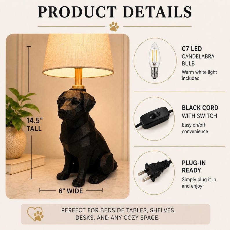 Labrador Lamp, Dog Lover Gift, Modern Dog Table Lamp, Labrador Decor, Unique Gift for Pet Owners, Black Lab Gift, Pet Memorial Gift image 3