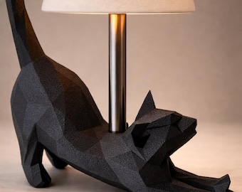 Stretching Cat Lamp – Modern Low Poly Cat Table Lamp – Minimalist Geometric Desk Lamp – Unique Cat Lover Gift – Scandinavian Home Decor