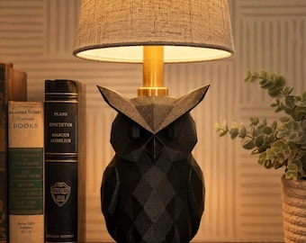 Owl Table Lamp, Cozy Woodland Decor, Geometric Bedside Lamp, Rustic Accent Light, Reading Nook Decor