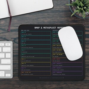 Mousepad de referência Nmap Metasploit | Tapete de mesa com guia de consulta rápida para testes de penetração
