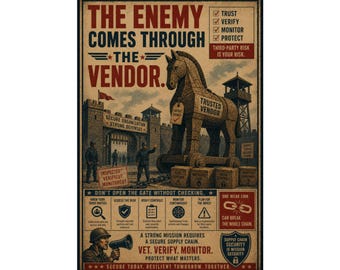 Supply Chain Security Poster, Trojan Horse Vendor Risk Art, Vintage Propaganda Style Wall Decor