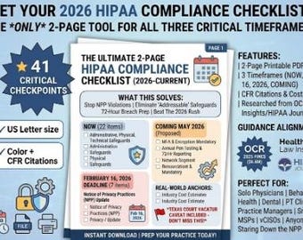 Lista de verificación de cumplimiento de HIPAA 2026 / Guía de normas de seguridad para pequeñas consultas (PDF imprimible)