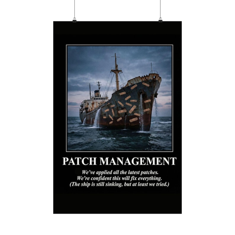 PATCH MANAGEMENT Cybersecurity Demotivational Poster | Vulnerability Management | IT Security Humor | Sysadmin Gift image 2