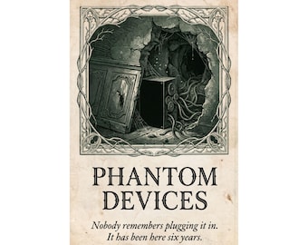 Poster di Phantom Devices / Illustrazione vintage gotica sulla consapevolezza della sicurezza di rete (stampa opaca)