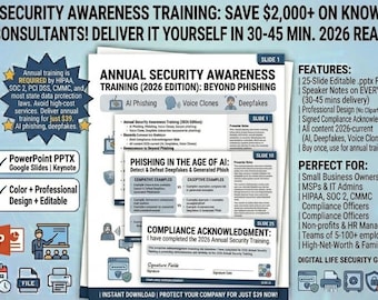 Security Awareness Training PowerPoint | Editable Slides, Speaker Notes (Digital Download)