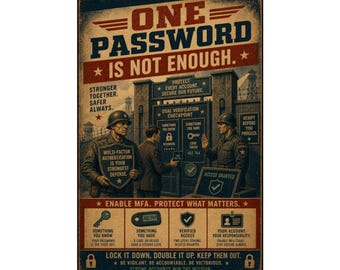 MFA Awareness Poster, Vintage Propaganda Style Cybersecurity Office Decor, Zero Trust IAM Wall Art
