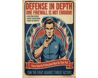 Plakat o bezpieczeństwie w obronie głębokiej – sztuka biurowa w stylu II wojny światowej