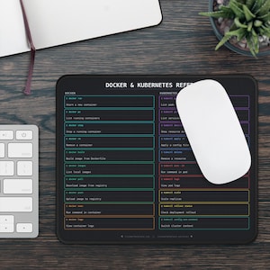 Docker Kubernetes Reference Mouse Pad | DevOps Terminal Commands Desk Mat
