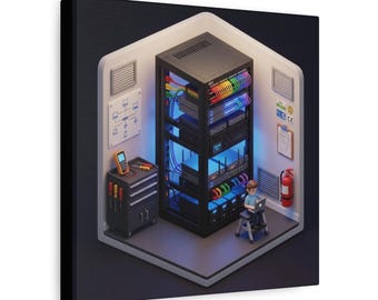 Obraz na płótnie z motywem stojaka na serwery cyberbezpieczeństwa | Dekoracja biura IT
