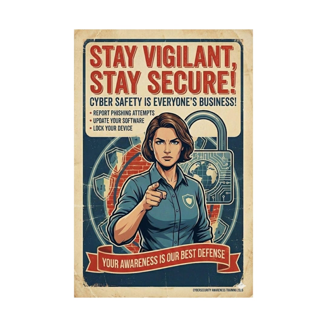 Cyber Security Awareness Vintage Propaganda Poster - IT Office Wall Art ...