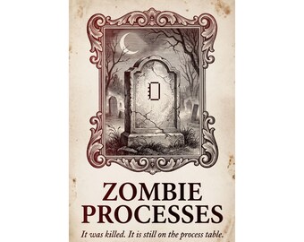 Poster "Processi Zombie" per Linux / Opera d'arte murale in stile gotico con umorismo informatico (stampa opaca)