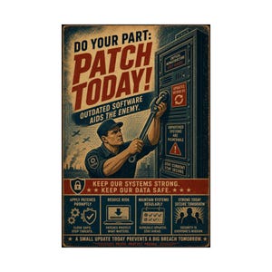 Cybersecurity Patch Management Propaganda Poster, Vintage IT Sysadmin Office Decor