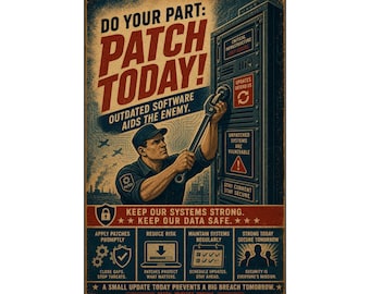 Cybersecurity Patch Management Propaganda Poster, Vintage IT Sysadmin Office Decor
