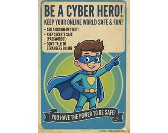 Plakat dla dzieci o cyberbohaterach – sztuka do zajęć w klasie o bezpieczeństwie w Internecie