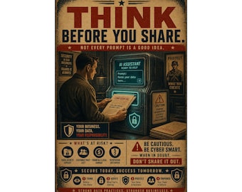 AI Security Awareness Poster, Vintage Propaganda Style Data Leak Prevention Print