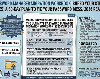 Manual de migración del gestor de contraseñas / Plan de 30 días, Guía de seguridad (PDF imprimible)