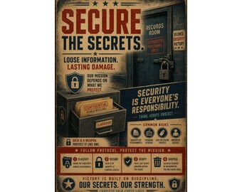 Data Classification Poster, Vintage Propaganda Style Security Print, GRC Office Decor