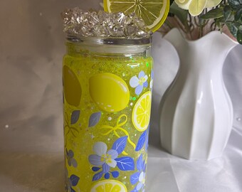 Snow Globe Tumbler - Snow Globe Cup - Lemon Vibe - Glitter Tumbler