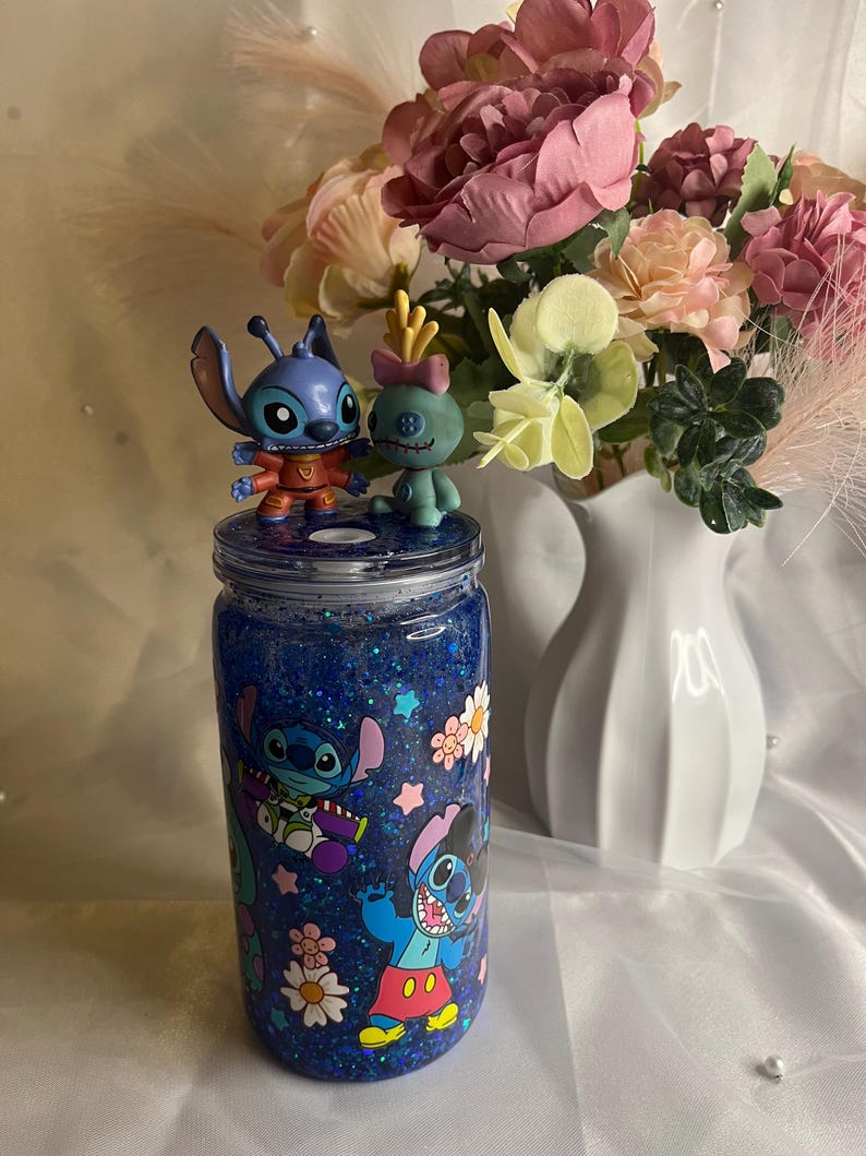 Snow Globe Tumbler - Stitch - Disney Gift - Glitter Tumbler image 1