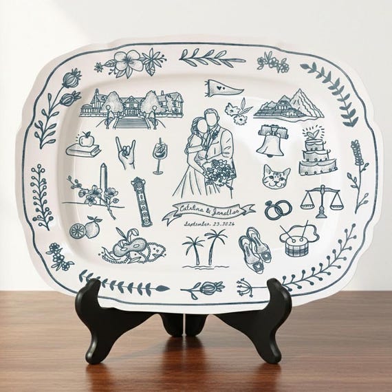 Personalized Love Story Plate, Custom Wedding Map Ceramic Keepsake, Anniversary Milestone Gift for Couple, Relationship Decor P32GYZ0
