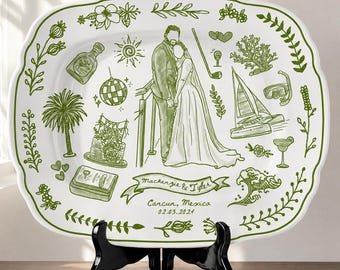 Custom Wedding Platter Plate, Personalized Newlywed Gift, Ceramic Anniversary Keepsake, Housewarming Gift for Couple P62PNX0