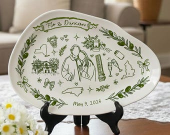 Personalized Wedding Plate for Couple, Custom Ceramic Wedding Platter, Newlywed Gift, Anniversary Keepsake, Housewarming Decor P522BFI0
