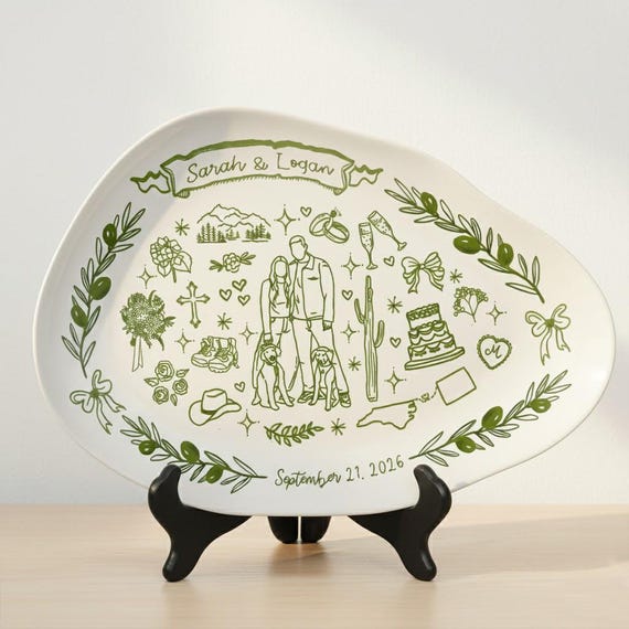 Personalized Wedding Platter Plate, Custom Newlywed Gift, Ceramic Anniversary Keepsake, Housewarming Gift for Couple P39GIH0