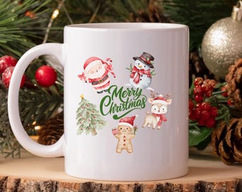 Merry Christmas Characters Ceramic Mug | Christmas Coffee Mug, Stocking Stuffer
