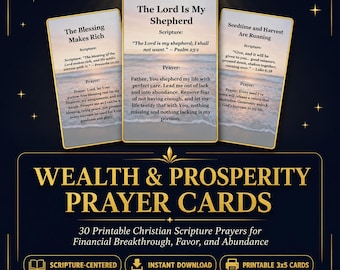 Tarjetas de oración para la prosperidad y la riqueza, 30 oraciones cristianas basadas en las Escrituras, para lograr un avance financiero (descarga digital)