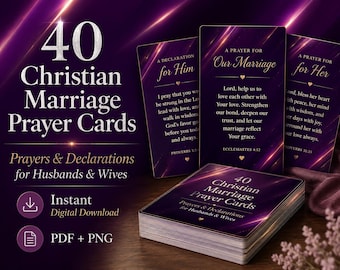 40 tarjetas de oración cristianas para el matrimonio • Paquete de oraciones para esposos y esposas para la devoción diaria