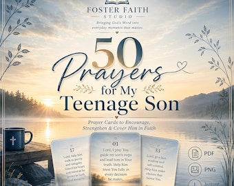 50 tarjetas de oración cristianas para hijos adolescentes / Tarjetas con versículos bíblicos para padres (descarga digital)