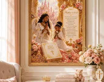 Conjunto de láminas decorativas para pared con temática de princesa cristiana, Salmos 23, 91 y Mateo 6 (descarga digital).