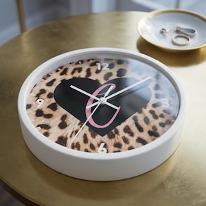 Cheetah Animal Print Decor | Retro Leopard Monogram Wall Clock | Wild Initial Art | Personalized Gift