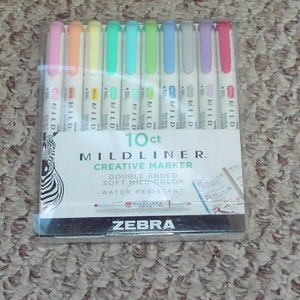 10 Mildliner Creative Marker Double Ended Soft Markers (Bullet & Chisel Tips) - Zebra - Pkg #10