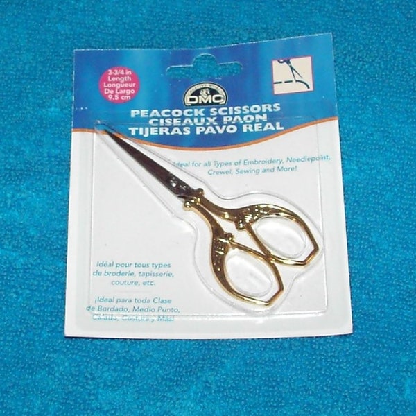 One (1) Set DMC Peacock Scissors - 3 3/4 inches Length or 9.5 cm - Colors: Gold & Silver