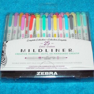 25 Mildliner Creative Marker Double Ended Soft Markers - Bullet and Chisel Tips - Zebra - Pkg #Y