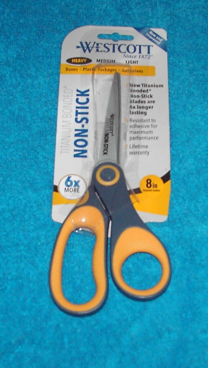 Westcott 8 Inch Dark Gray and Yellow Handles - Titanium Bonded - Non Stick Blades - Straight Handle - Set #XX image 1