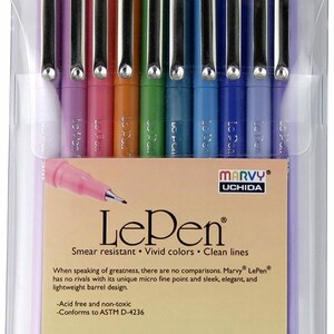 Couleurs vives Le Pen - Ensemble de 10 pièces - Pointes ultra fines - Livré dans un étui en plastique avec support