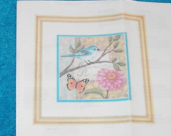 Kreuzstichmuster Zählmuster - Vogel Post (blauer Vogel mit Schmetterling und Blume)