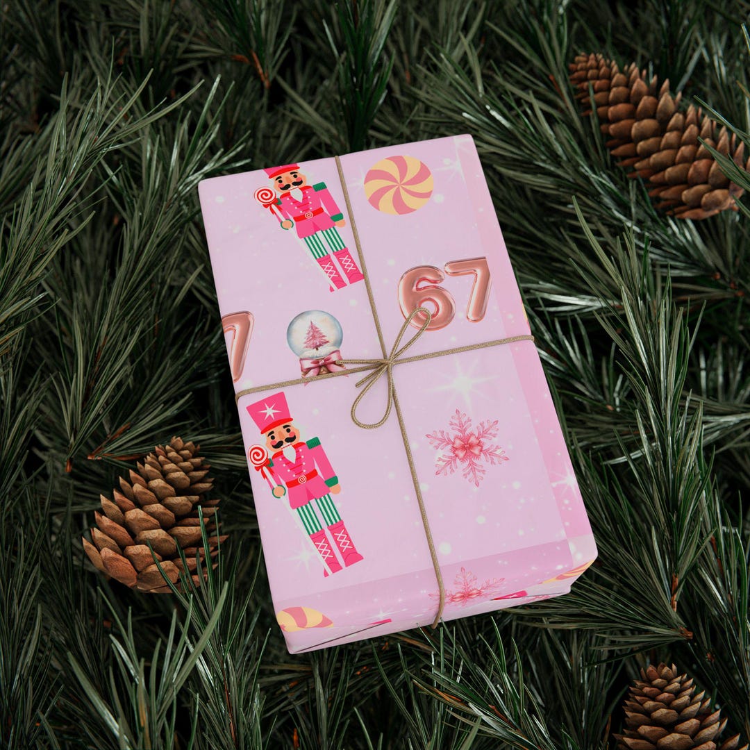 6 7 Pink Christmas Wrapping Paper | Nutcracker, Candy Cane, Snowflake ...