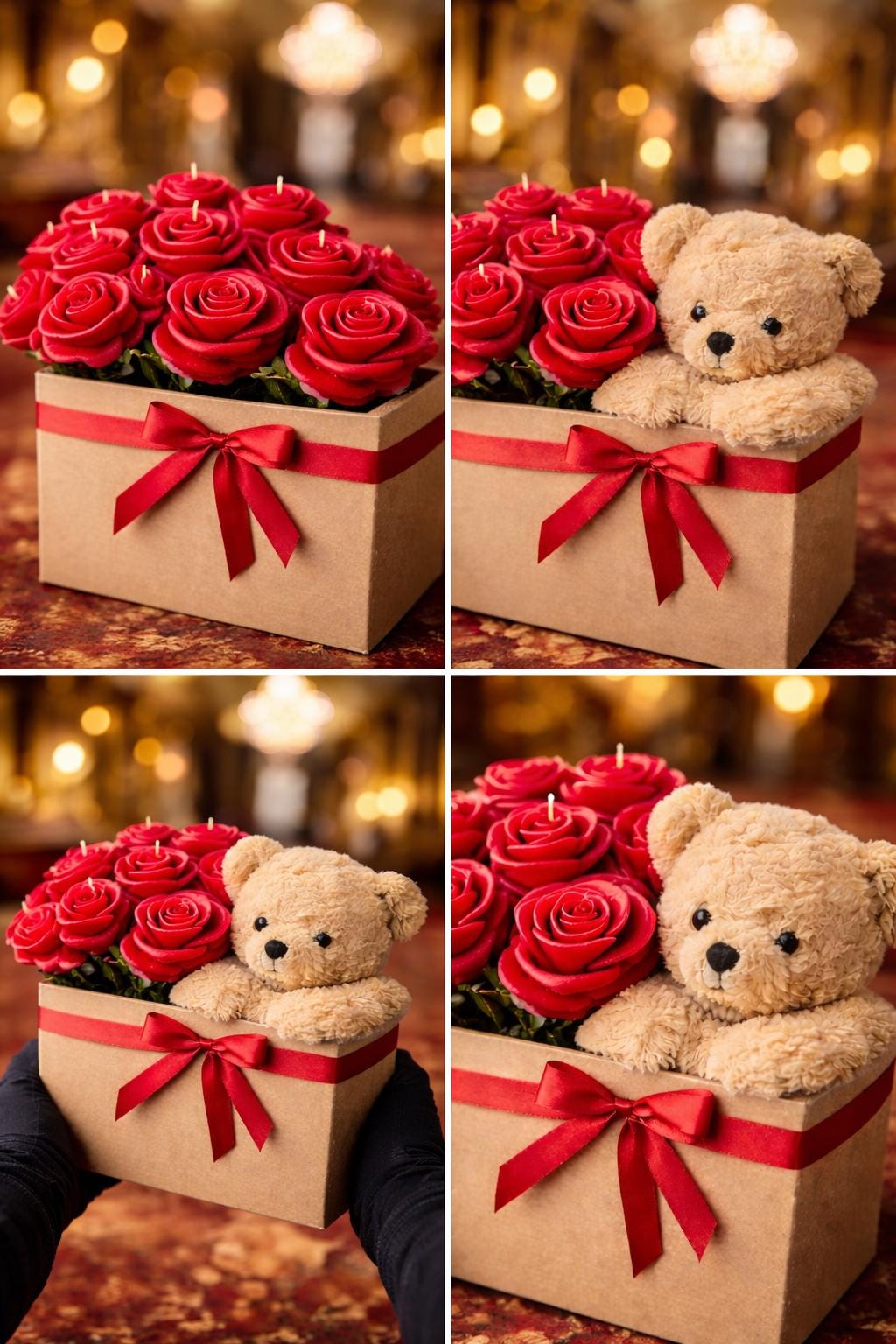 Rose Candle Gift Box With Teddy Bear | Personalized Message - Etsy