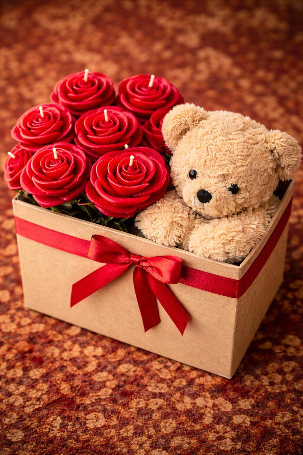 Rose Candle Gift Box With Teddy Bear | Personalized Message - Etsy