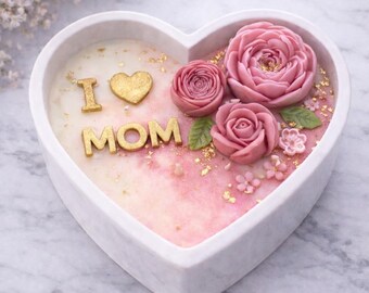 Vela de cera de soja floral con forma de corazón para mamá – Regalo para el Día de la Madre