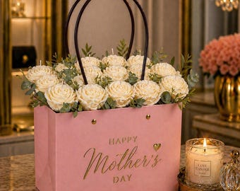 Rose Pillar Candle Bouquet Gift Box: Mother's Day Arrangement, Handmade Floral Home Decor
