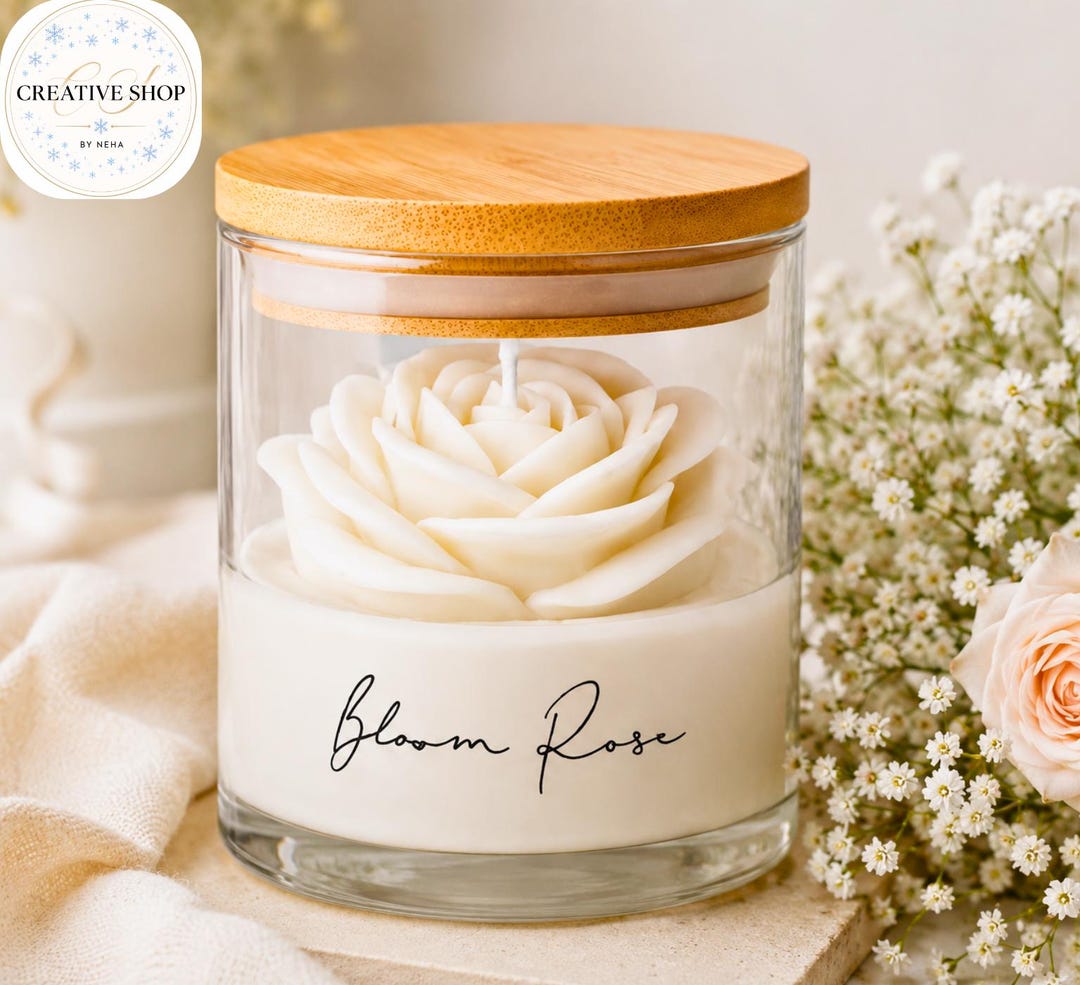 Bloom Rose Soy Wax Candle | Handcrafted Flower Jar Candle, Romantic ...